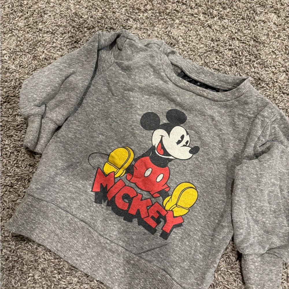 Disney Mickey Mouse Gray Sweatshirt with Red and Yellow Accents